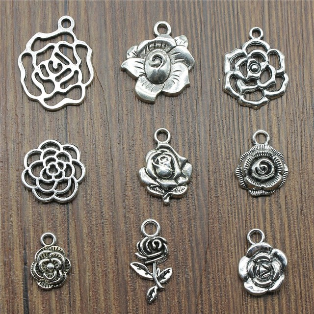 20pcs Flower Charms Antique Silver Color Rose Flower Charms Pendants For  Bracelets Flower Rose Charms Making Jewelry - AliExpress